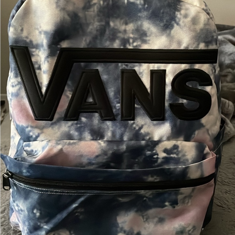 Vans Blue and Pink Backpack with Artistic Design